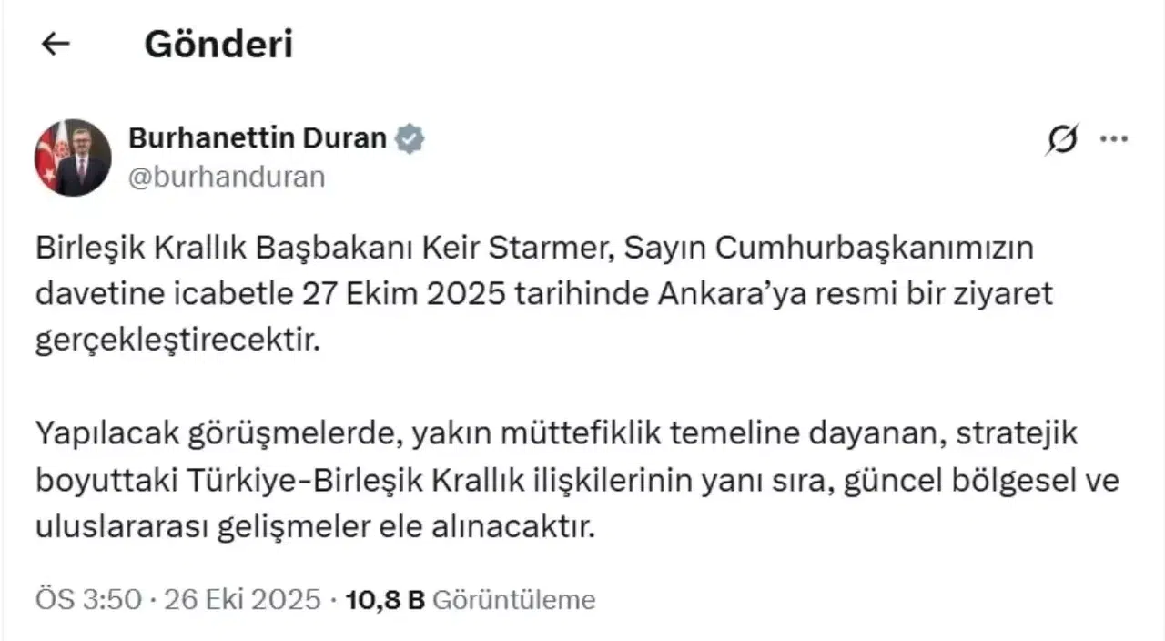 Birleşik Krallık Başbakanı Keir Starmer, Cumhurbaşkanı Erdoğan'ın Daveti Üzerine Ankara'ya Geliyor