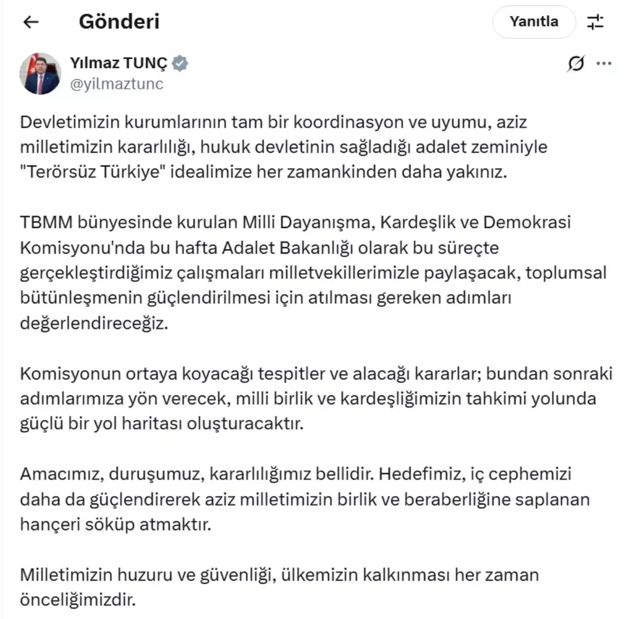 Adalet Bakanı Tunç: Terörsüz Türkiye Hedefine Yakınız
