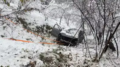 Sakarya'da Kar Sebebiyle Kontrolden Çıkan Araç Şarampole Devrildi: 3 Yaralı