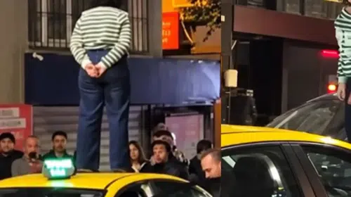 Şişli'de film sahnelerini aratmayan anlar: Taksinin tavanına çıktı