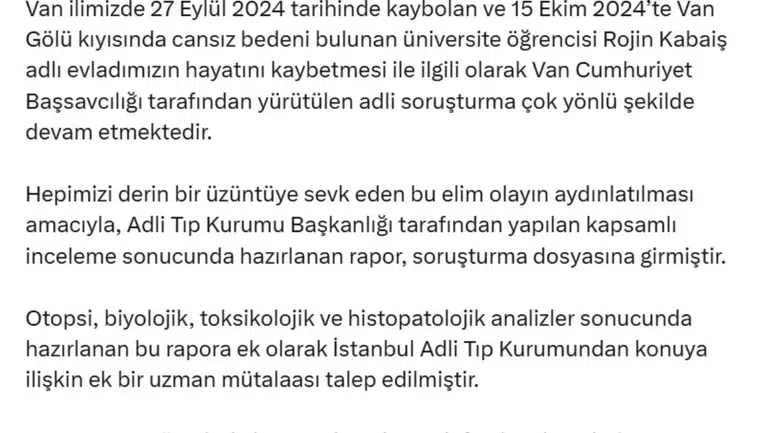 Bakan Tunç'tan Rojin Kabaiş'in Ölümüyle İlgili Açıklama